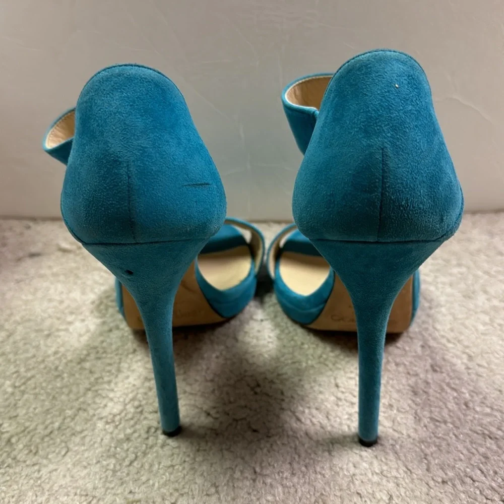 Women’s Jimmy Choo Platform Turquoise Suede Strappy Heels Size 37EU